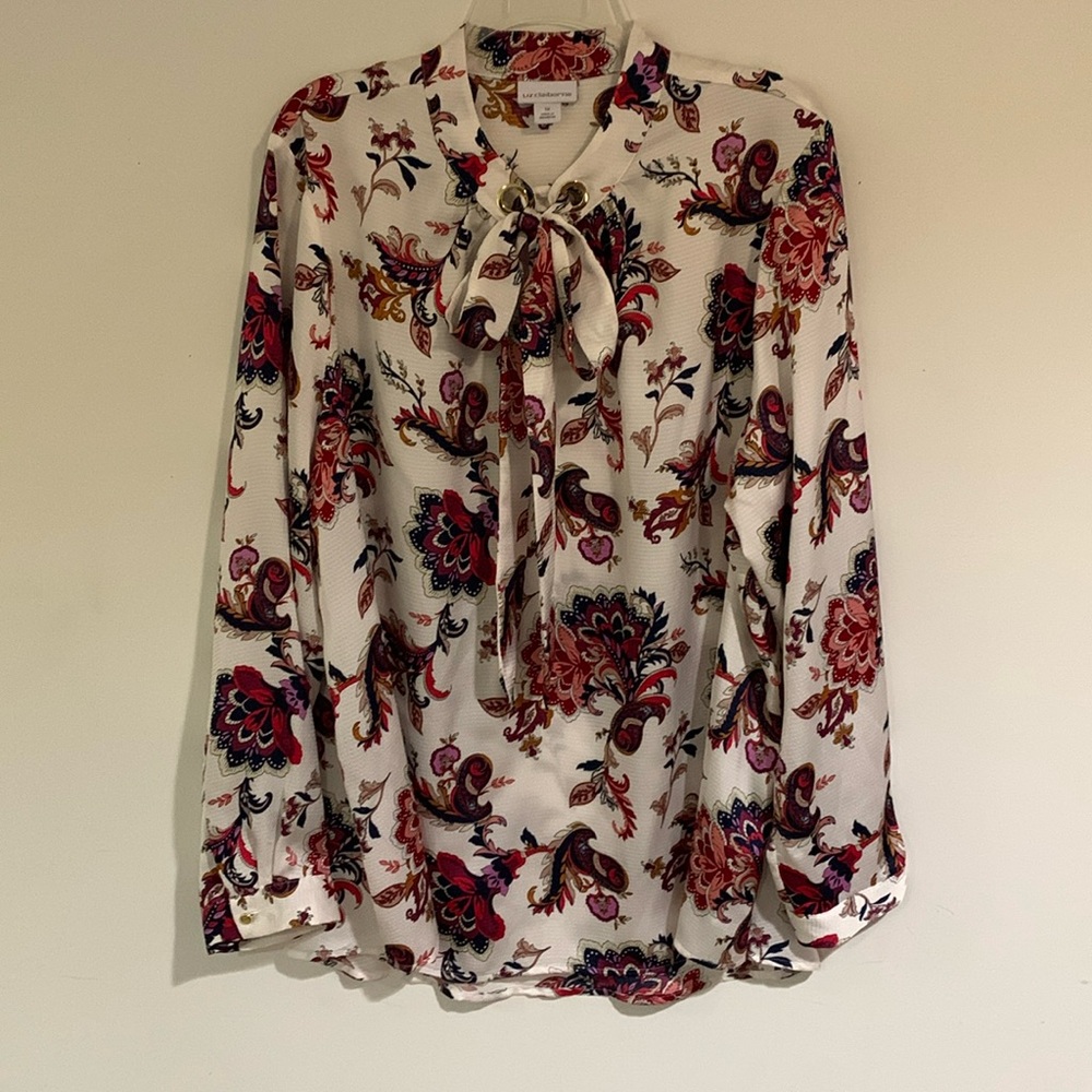 Liz Claiborne Floral Blouse with Bow, women’s size 1X